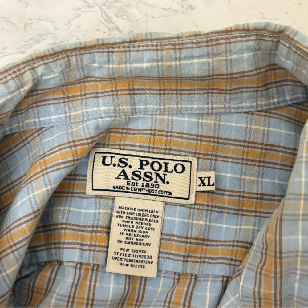 US Polo Assn Men's Button Shirt Blue Plaid Short Sleeve Size XL Collared - Picture 5 of 5